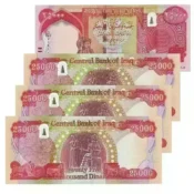 100,000 Iraqi Dinar Banknotes (25,000 IQD x 4) in XF Condition