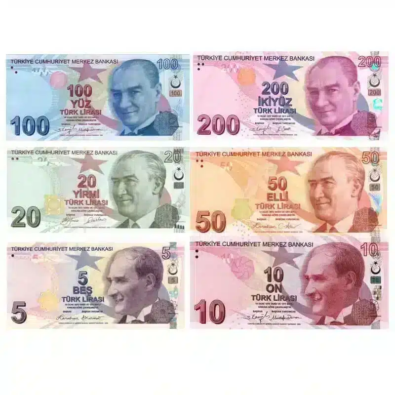 front view of TURKEY- Lira current-abnknotes-set