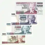 Turkey 100000, 250000, 500000 & 1000000 Lira – 7th Issue UNC Banknote Set front view