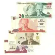 Turkey YTL Complete UNC Banknotes Set 2005 – 1, 5, 10,& 20 YTL