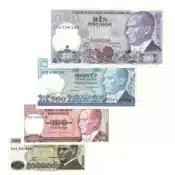 Turkey 10, 100, 500 & 1000 Lira Banknotes set – 7th Issue (UNC)