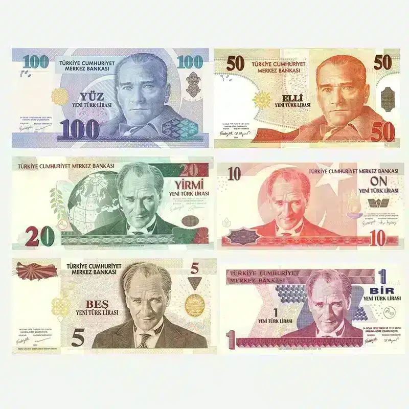 Turkey YTL Complete UNC Banknotes Set 2005 – 1, 5, 10, 20, 50 & 100 YTL