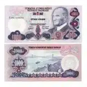 Turkey 1000 Lira Banknote Front, Turkey 1000 Lira Banknote Back, UNC Turkey 1000 Lira Note, Historical Turkish Currency year 1970