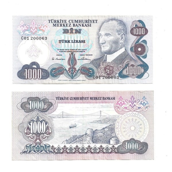 Turkey 1000 Lira 1970-1979 Banknote