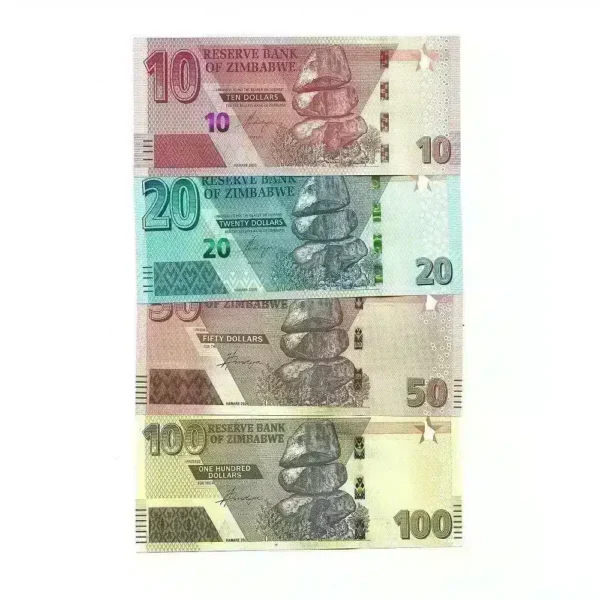 Authentic Uncirculated 2019 Zimbabwe $10 to $100 Banknotes set