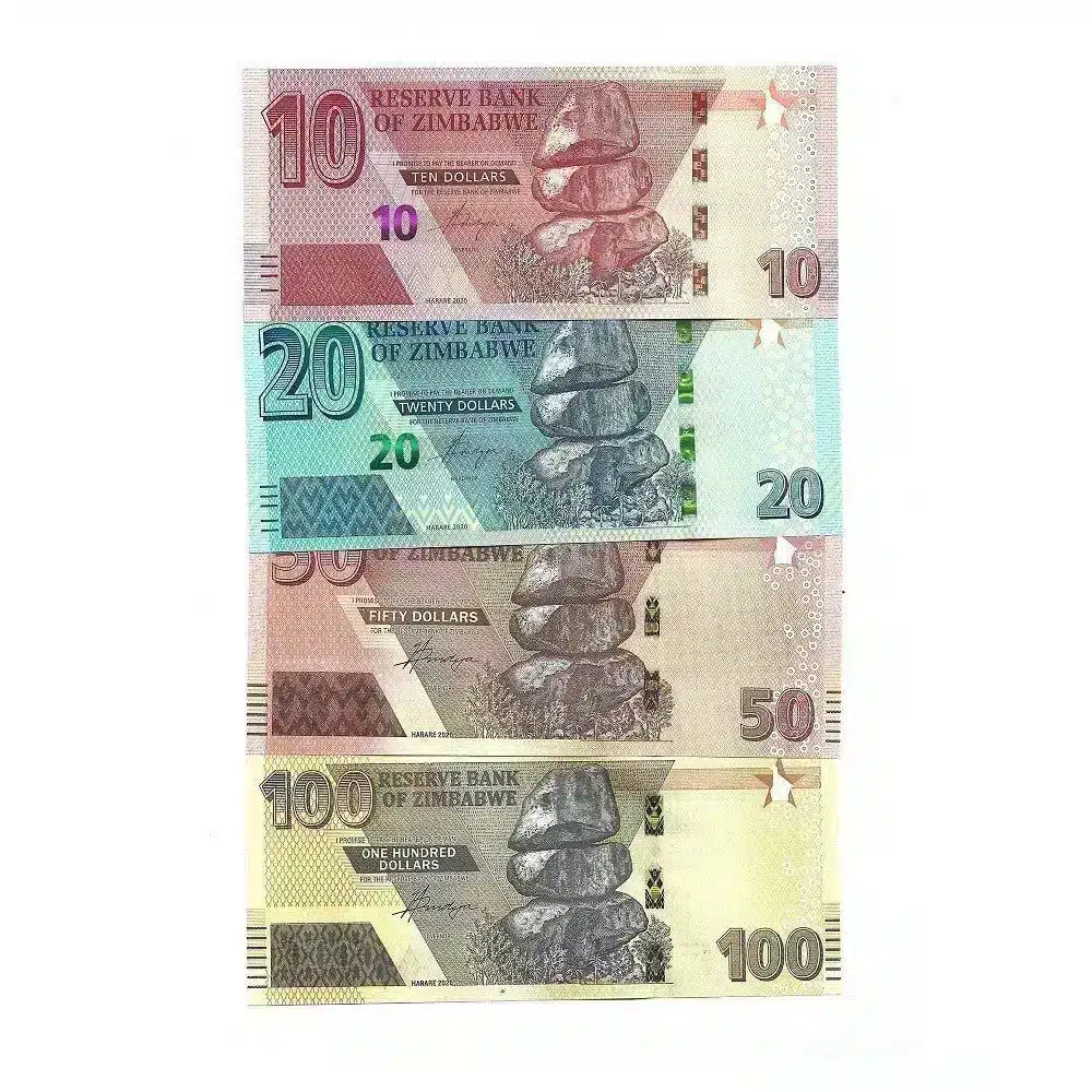 Authentic Uncirculated 2019 Zimbabwe $10 to $100 Banknotes set