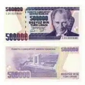 Turkey 500000 Lira Banknote Front, Turkey 500000 Lira Banknote Back, UNC Turkey 500000 Lira Note, Historical Turkish Currency