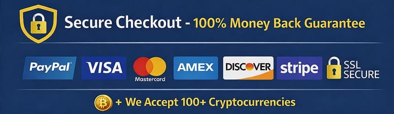 Secure checkout via PayPal and Stripe and money-back guarantee